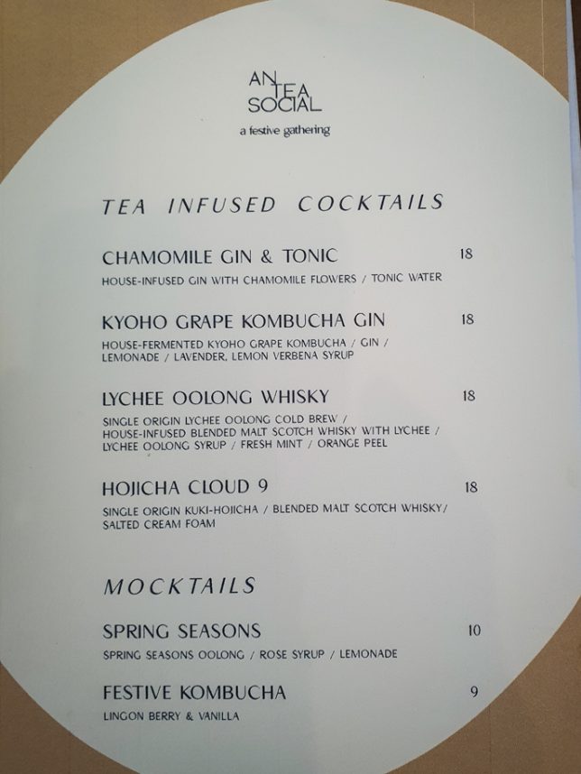 tea-infused cocktails menu of Antea Social