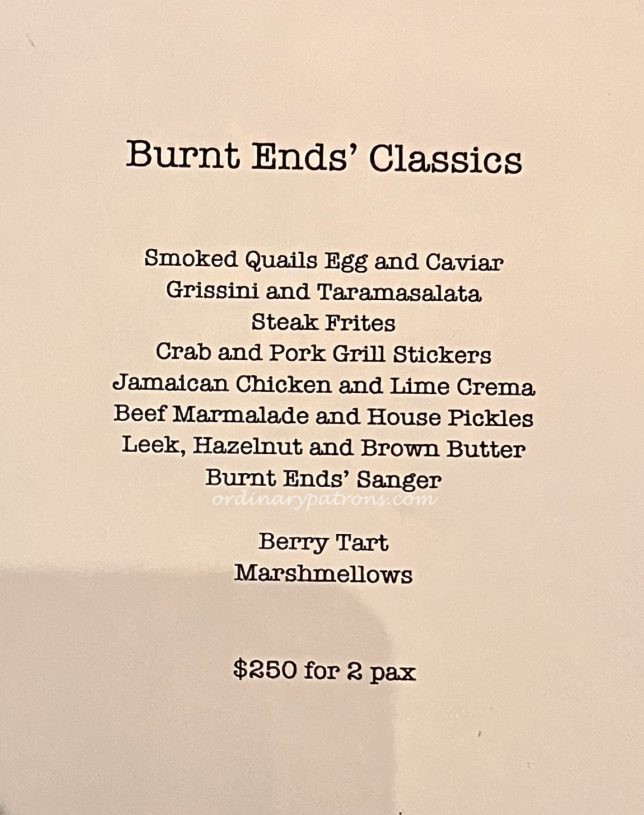 Burnt Ends Restaurant and Cocktail Bar Menu