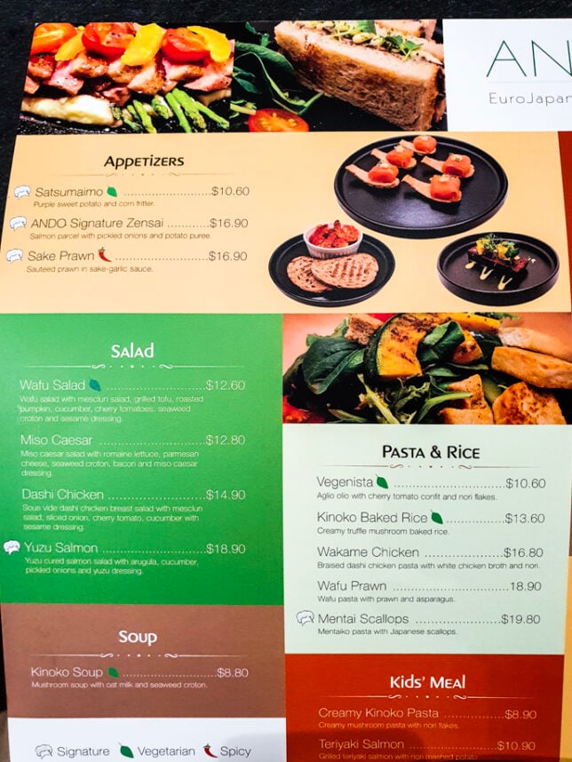 menu of Ando restaurant