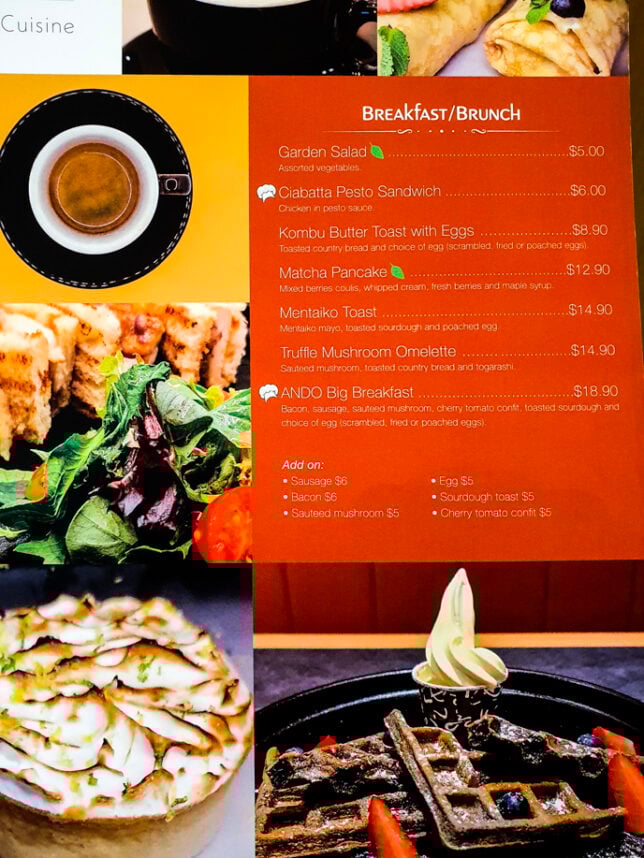 Breakfast Brunch menu of Ando restaurant