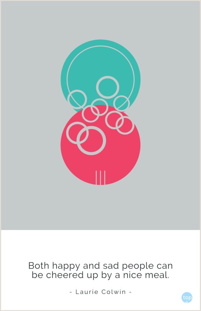 Both happy and sad people can be cheered up by a nice meal.
Laurie Colwin
quote