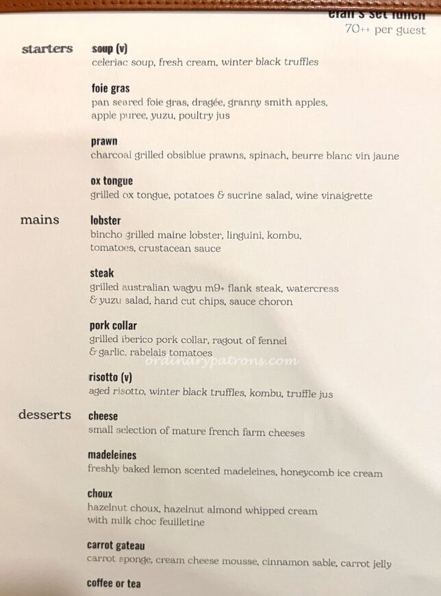 Orchard Road French Restaurant Set Lunch menu 2023
