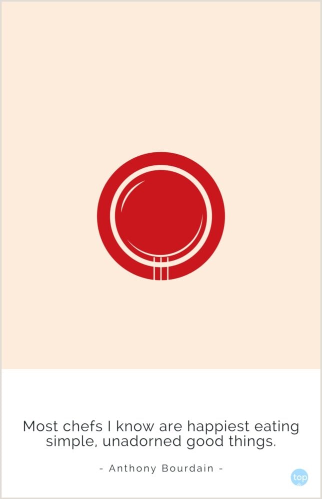 Most chefs I know are happiest eating simple, unadorned good things.
— Anthony Bourdain
quote