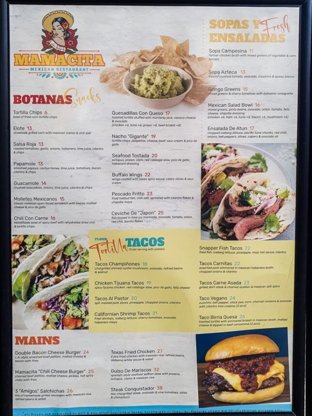 Menu of Mamacita 
