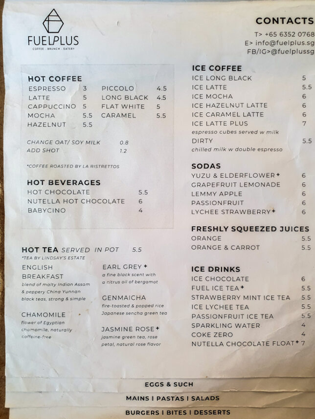 Beverage menu of Fuel Plus+