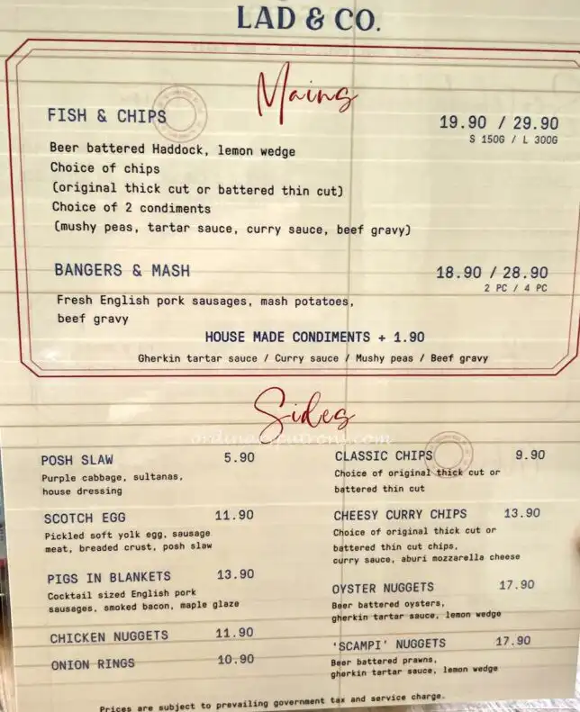 Lad & Co menu