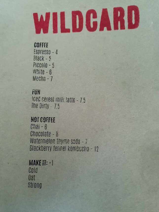 Wildcard Cafe & Bar Menu