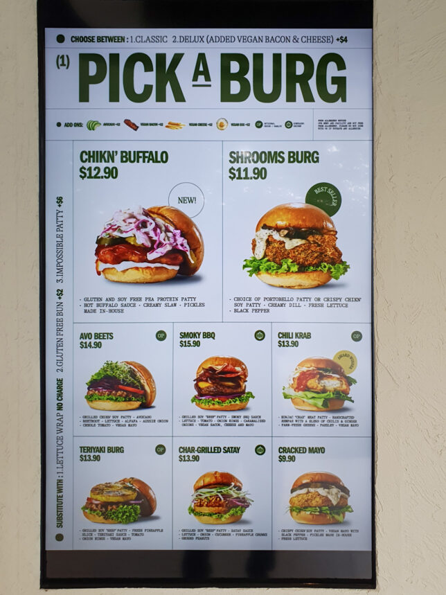 VeganBurg menu