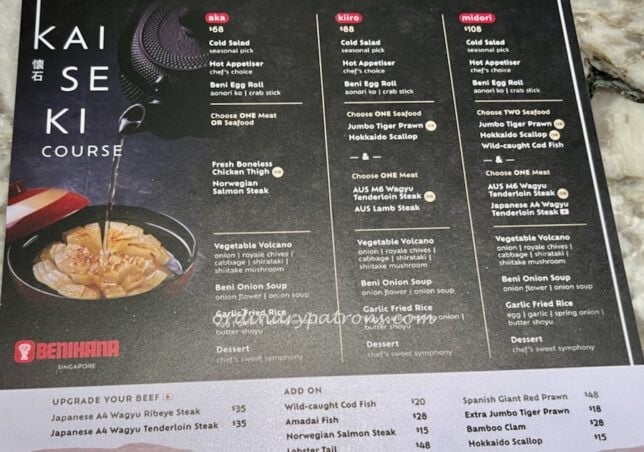 Benihana Singapore Kaiseki Menu