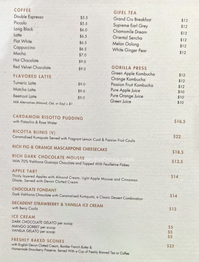 Avenue on 3 Cafe Paragon menu