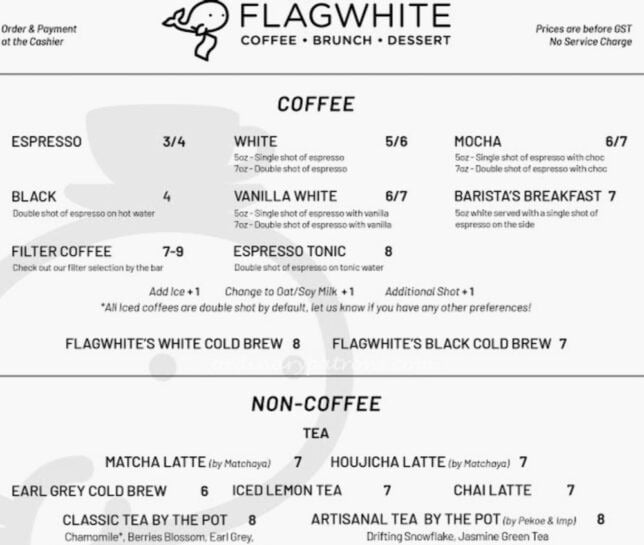 Flagwhite Cafe coffee menu 