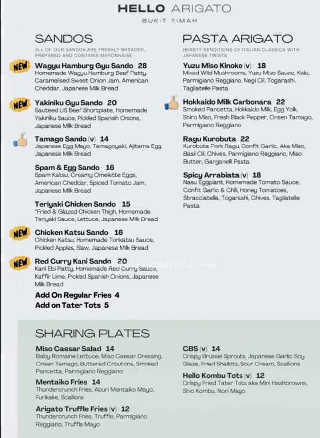 Hello Arigato Bukit Timah Menu