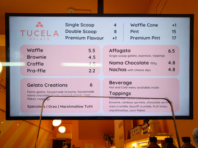 Tucela Gelato Menu
