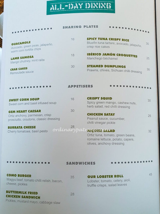 COMO Cuisine Orchard Singapore Menu