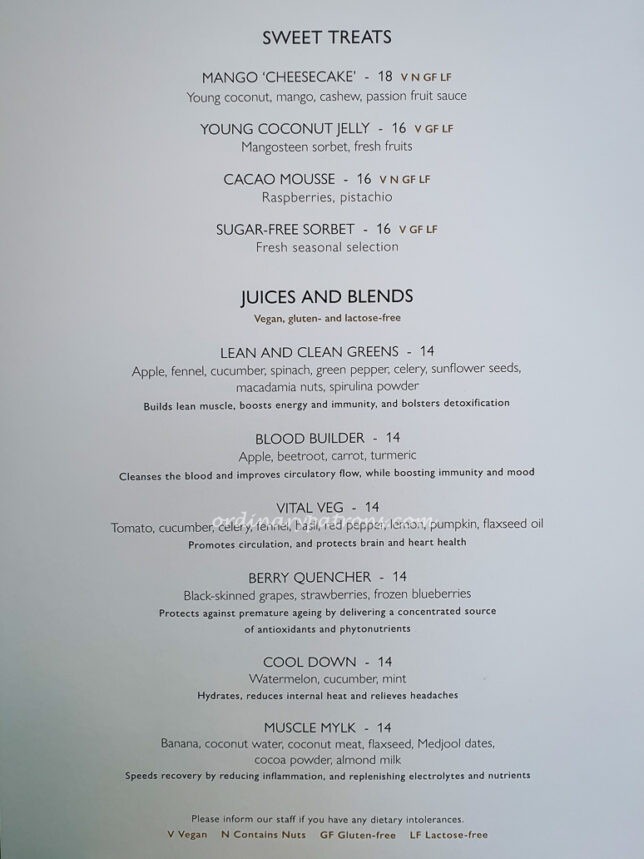 COMO Shambhala Cuisine Desserts Menu