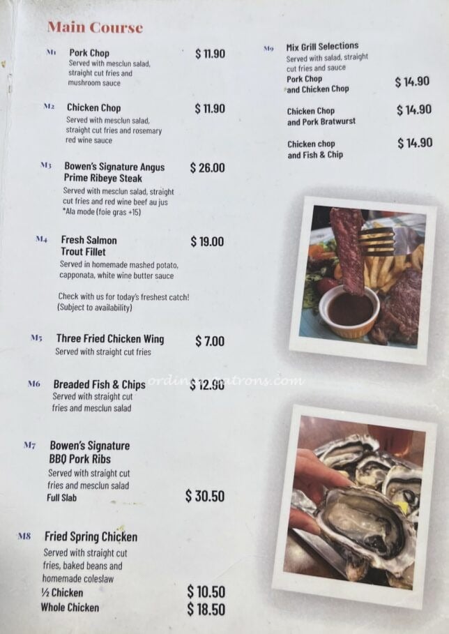 Bowen's Margaret Market food Bowens menu.