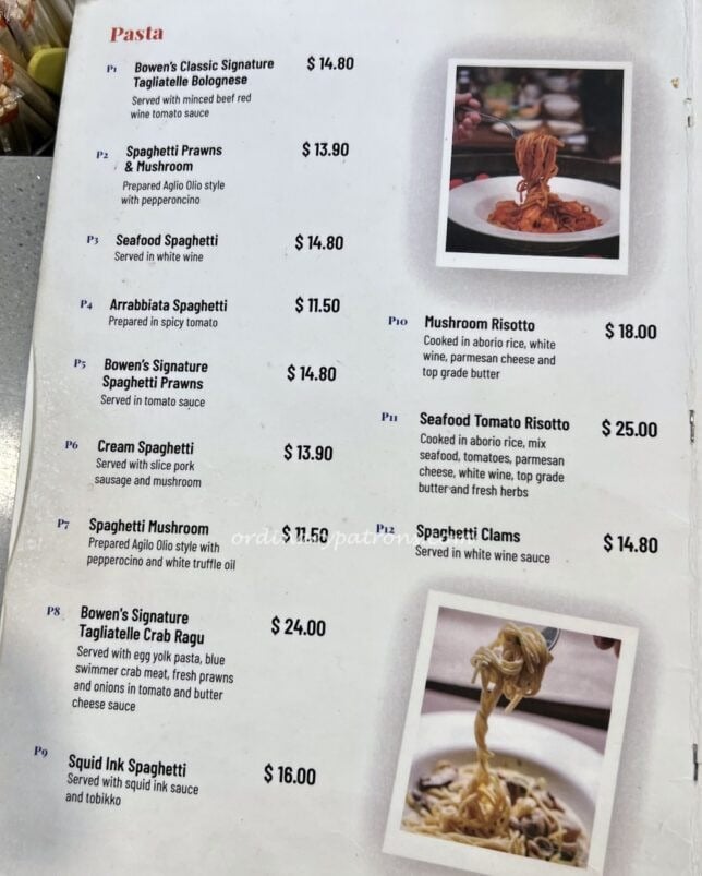 Bowen's Margaret Market food Bowens menu.