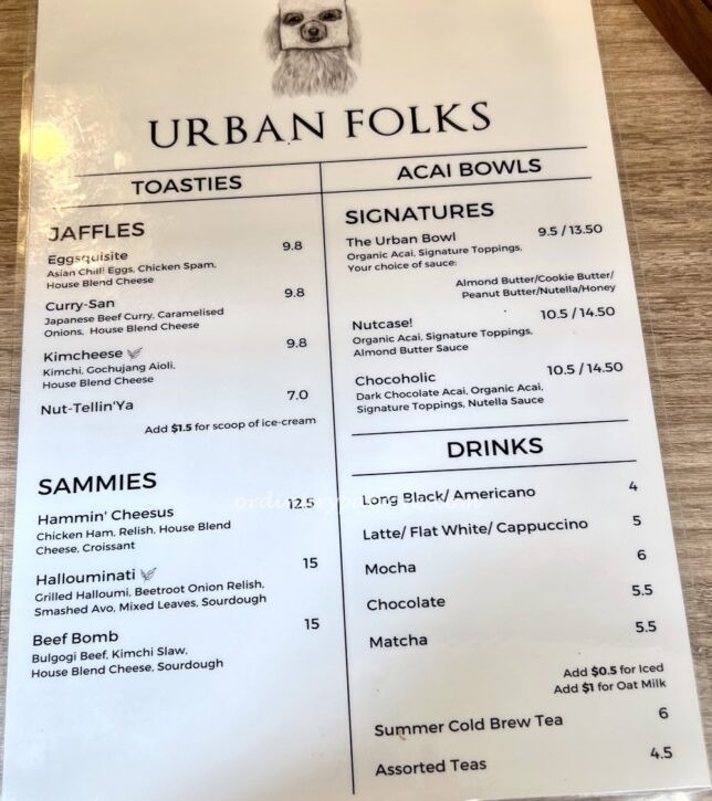 Urban Folks Margaret Market Menu