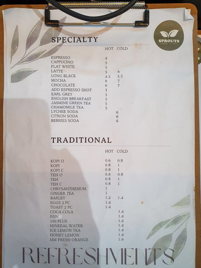 Sprouts Food Place Drinks Stall Menu