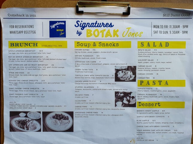 The Original Botak Jones Menu