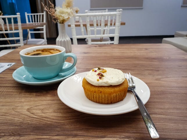 teacake and coffee at Trehaus cafe Funan Mall
