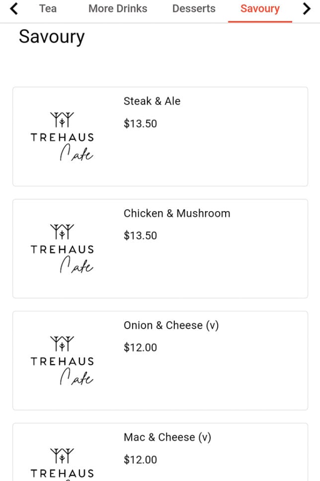 Trehaus cafe menu