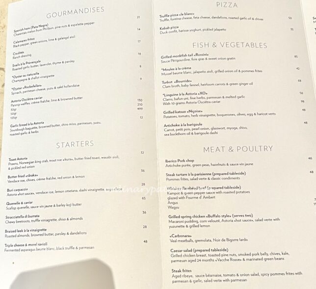 Brasserie Astoria Singapore Victoria Concert Hall Food Menu
