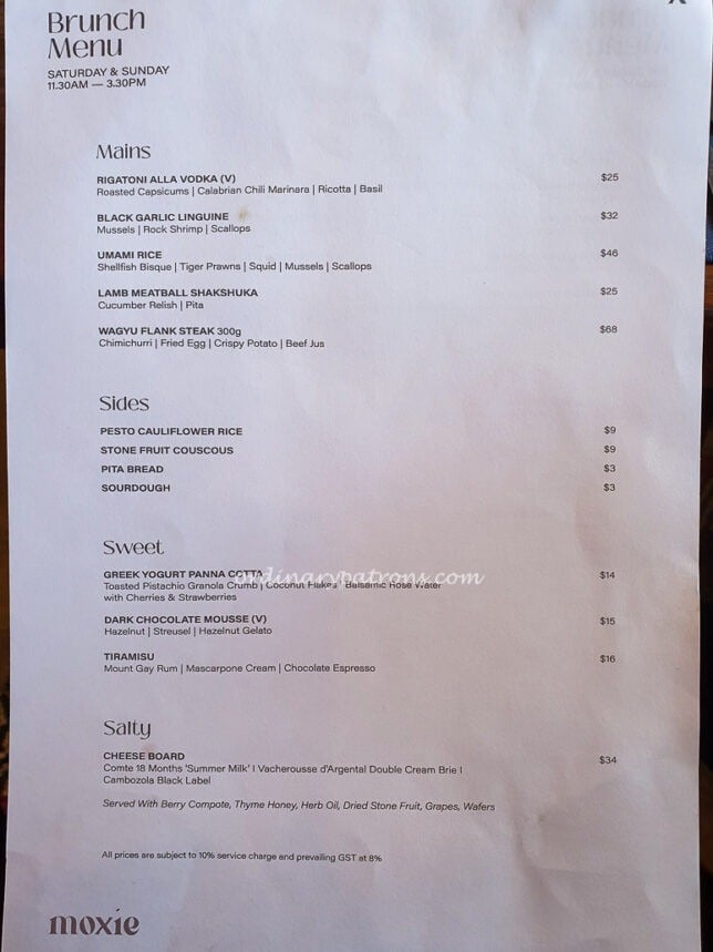 Moxie Restaurant Menu