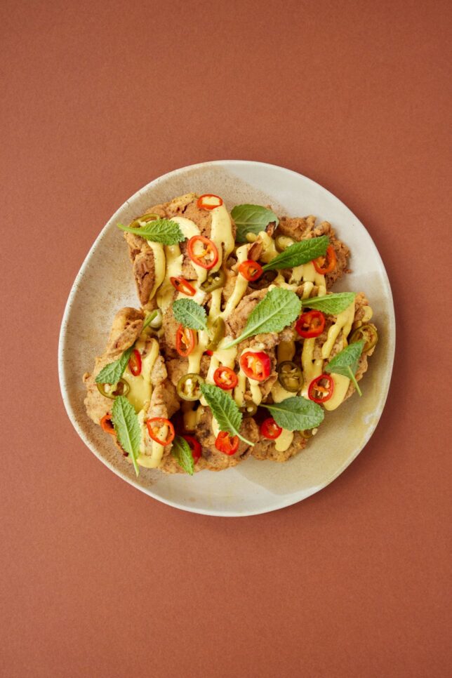 Crispy Oyster Mushrooms, Sarawak Pepper Emulsion, Pickled Chilies