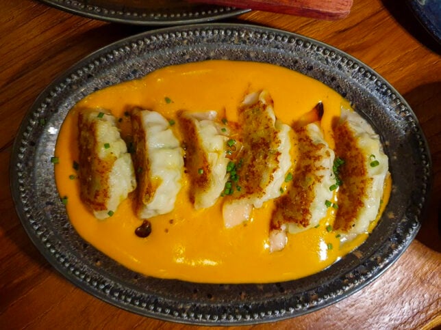 Tiger Prawn and Crab Meat Gyozas at Jypsy