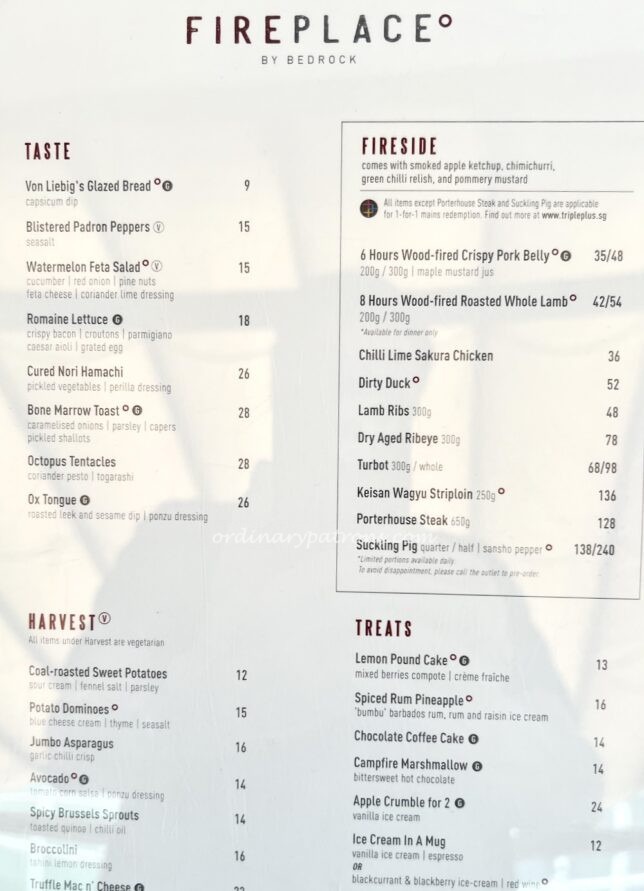 One Holland Village Food Fireplace by Bedrock menu