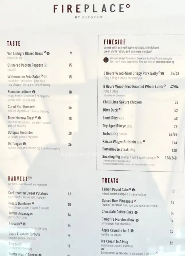 One Holland Village Food Fireplace by Bedrock menu