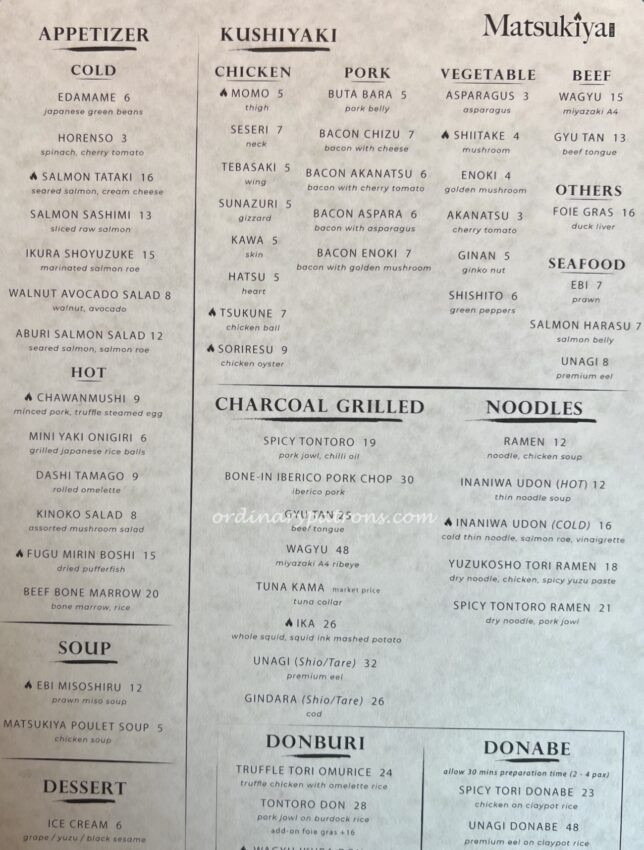 Matsukiya Holland Village Menu