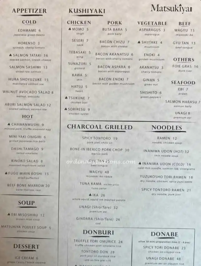 Matsukiya Holland Village Menu