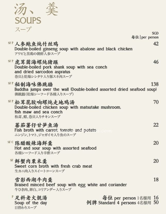 Shang Palace Singapore Menu