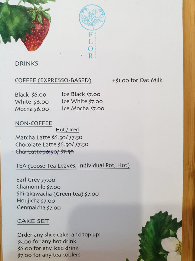 Flor Patisserie Drinks Menu