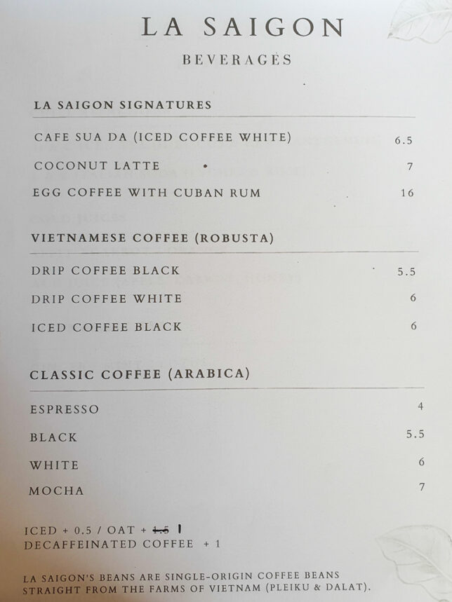 La Saigon Drinks Menu