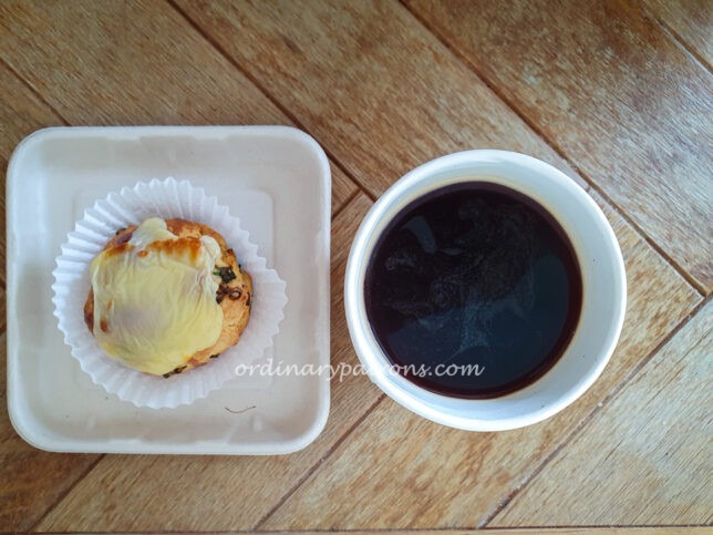 Cheese & Onion Scone and Coffee at Olsen Bakehouse