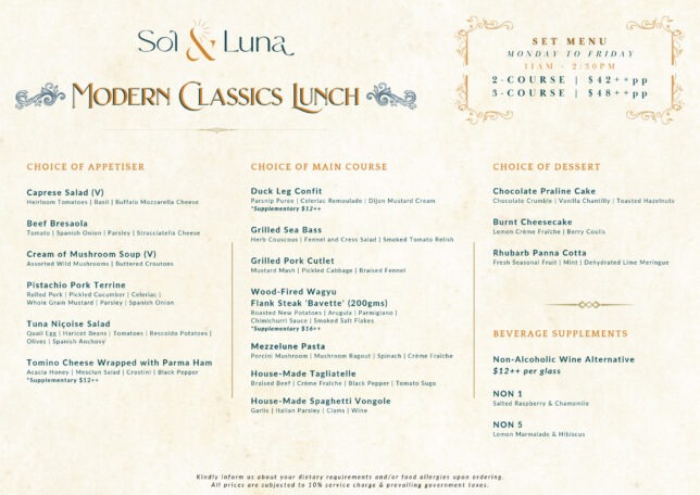 Sol & Luna Weekday Lunch Menu