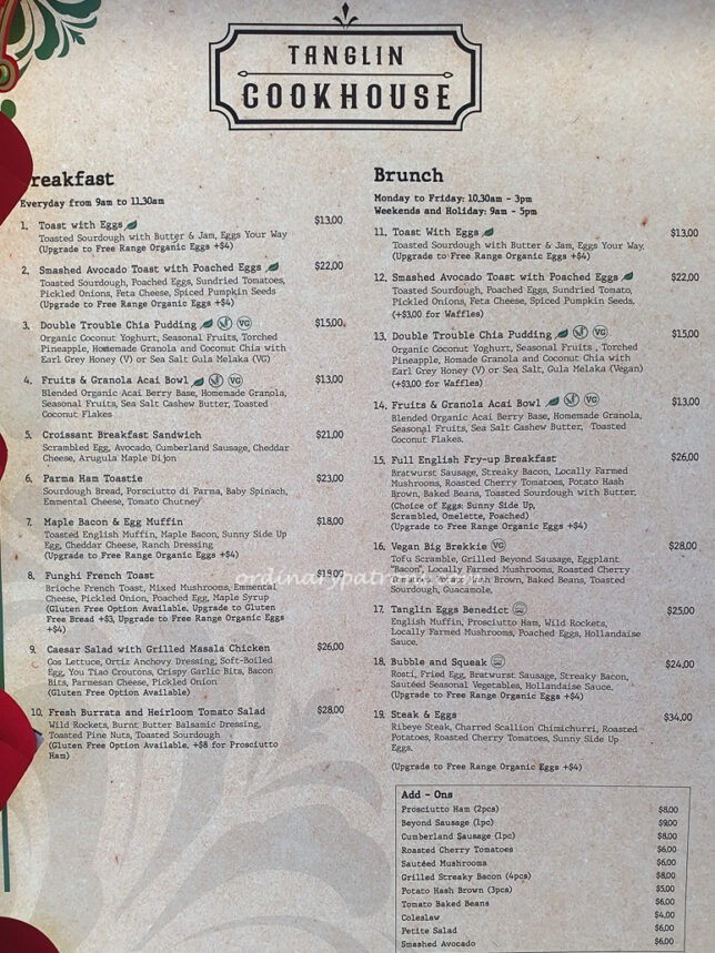 Menu of Tanglin Cookhouse