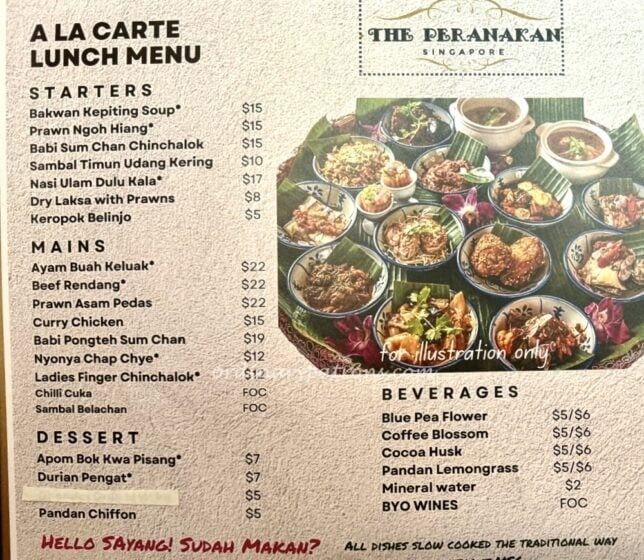 The Peranakan Lengkok Bahru  Menu