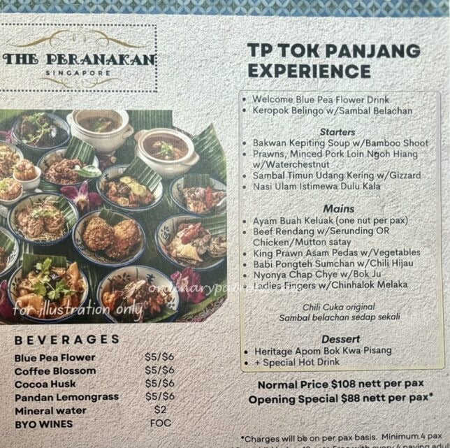 The Peranakan Lengkok Bahru menu
