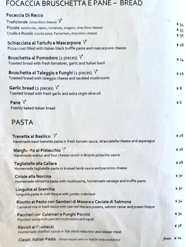Etna East Coast Menu