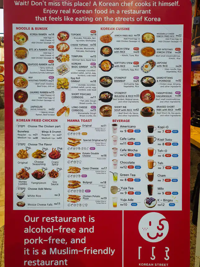 153 Korean Street Food Menu
