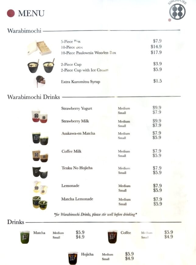 Warabimochi Kamakura Holland Village Menu