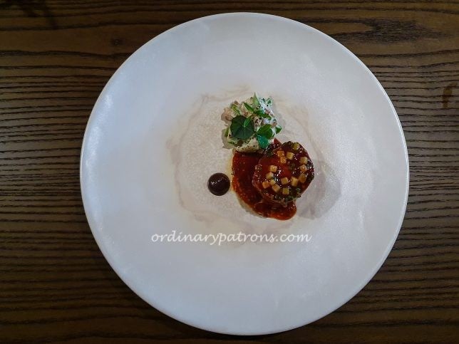 Mangalica pork loin, spring vegetable porridge, caramel char siu brown butter, wattleseed