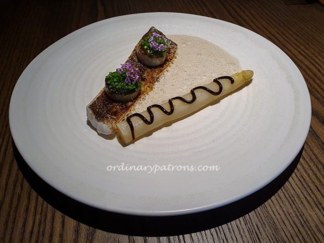 King George whiting, white asparagus, almond coconut sauce, grilled mountain yam, citrus pepper