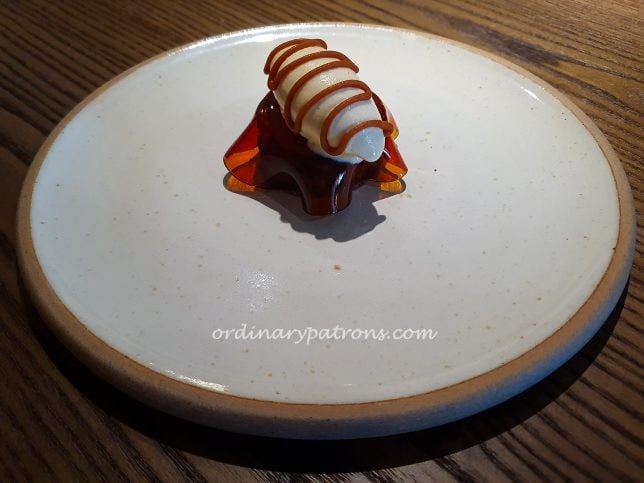 Chocolate shiitake mousse, plum sour cream, puffed rice sable, whisky 