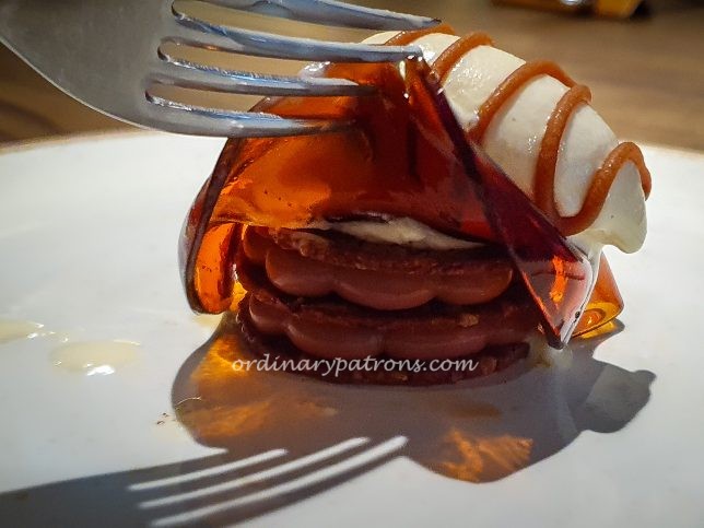 Chocolate shiitake mousse, plum sour cream, puffed rice sable, whisky  - dessert at Imbue Restaurant