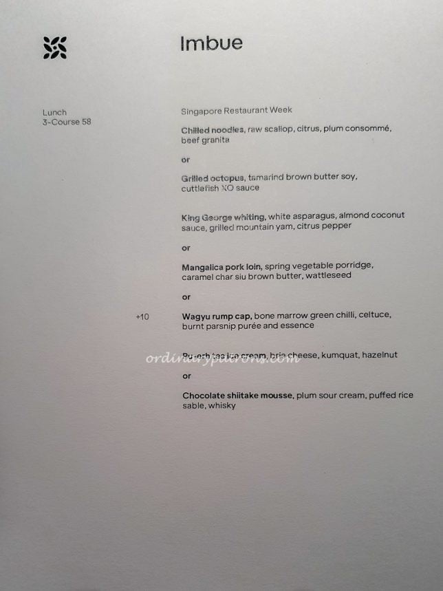 Imbue Restaurant Week Menu